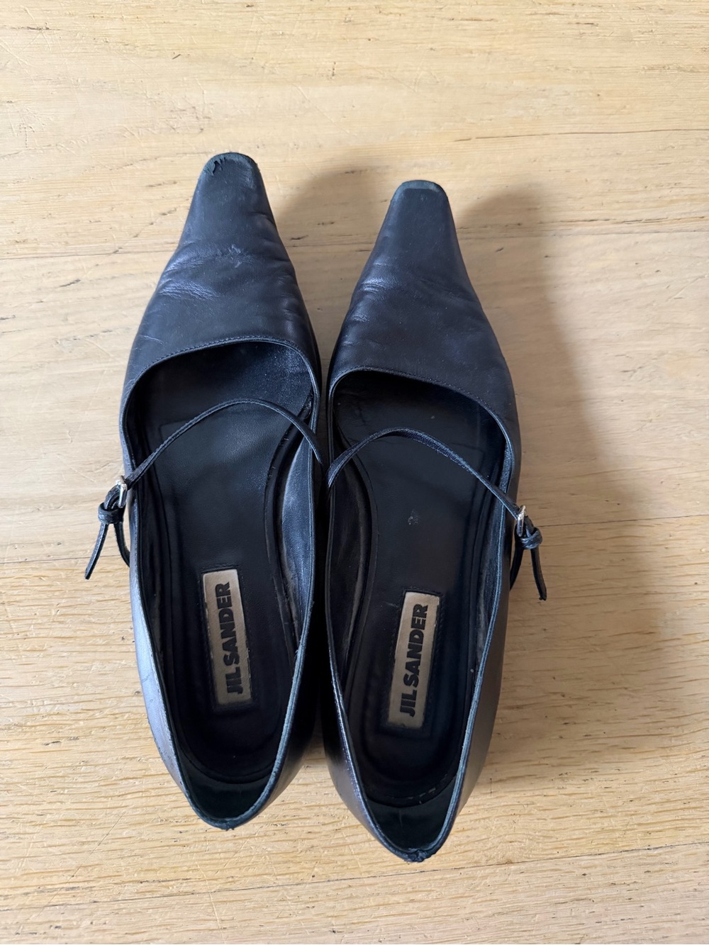Jil Sander Black Leather Square-Toe flats